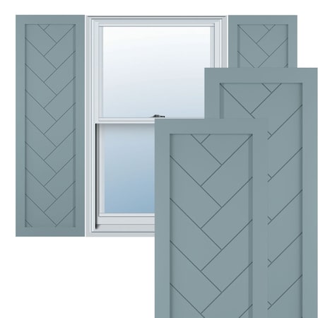 True Fit PVC Single Panel Herringbone Modern Style Fixed Mount Shutters, Peaceful Blue, 18W X 50H